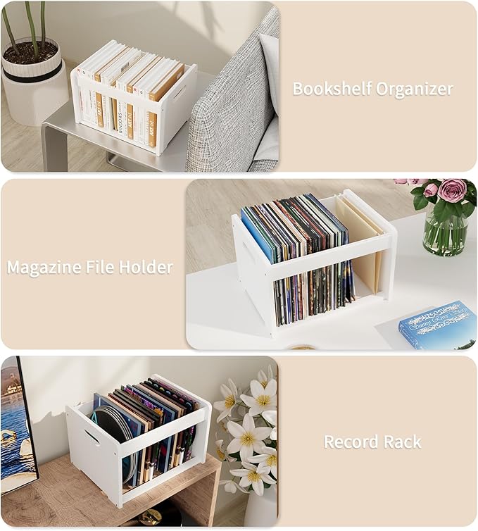 LONTAI Bamboo Hanging File Organizer, Office Desk File Organizer for Letter Size, Wood Hanging File Folders Organizer Record Holder Storage Stand Bookshelf Easy Assembly, White