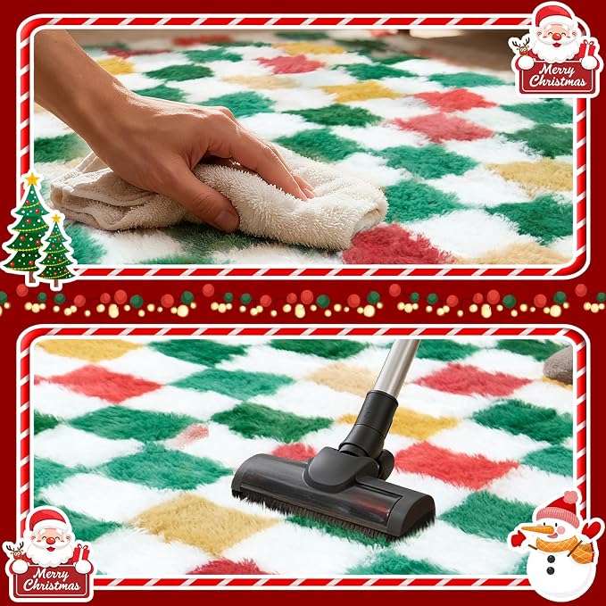 Checkered Area Rug 5x8 for Bedroom Living Room, Christmas Shag Rug Fuzzy Shaggy Bedside Carpet,Indoor Plush Floor Rugs for Holiday Home Decor
