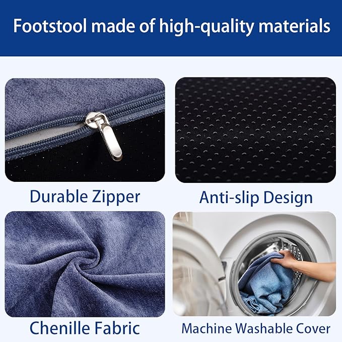 Foot Rest for Under Desk at Work, Ergonomic Under Desk Footrest with Washable Cover for Office, Home & Gaming Leg Elevation Pillow Blue