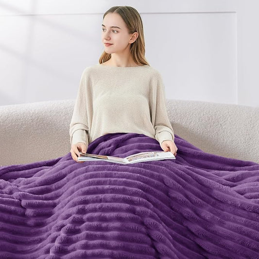 BEDELITE Twin Blanket for Couch & Bed, 300GSM Soft & Warm Fleece Blanket, Decorative and Giftable Striped Purple Blankets for Women, Men, 60"x80"