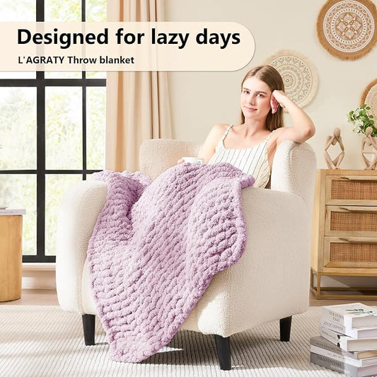 L'AGRATY Chunky Knit Blanket Throw - Soft Chenille Yarn Throw Blanket 30x40:Handmade Thick Cable Knit Crochet Blanket - Large Knit Blanket Chunky Rope Knot Throw Blanket for Couch Sofa Bed Home Decor