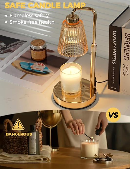 GODONLIF Gold Candle Warmer Lamp with Cycle Timer, Birthday Gifts for Women Mom Her, House Warming Gifts New Home Room Decor, Wax Melt Warmer for Jar Candles with 2 Bulbs