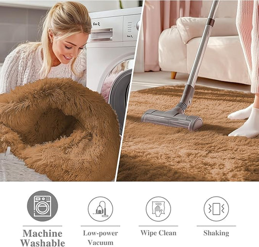 OLANLY Khaki Round Rugs for Bedroom - Machine Washable, 5 ft Circle Area Rugs for Living Room, Soft and Fluffy Shaggy Carpet for Teen Girl and Boys, Nursery Rooms, Dorms, Home Decor Aesthetic