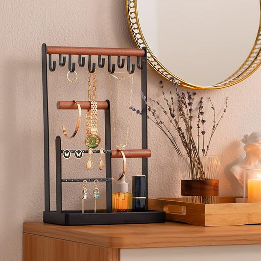 ProCase Cute Jewelry Stand, Aesthetic Jewelry Organizer for Dresser Vanity, Jewelry Holder Display for Necklaces Earrings, Gifts for Teen Girls Women, Bedroom Dorm Decor -Medium, Black