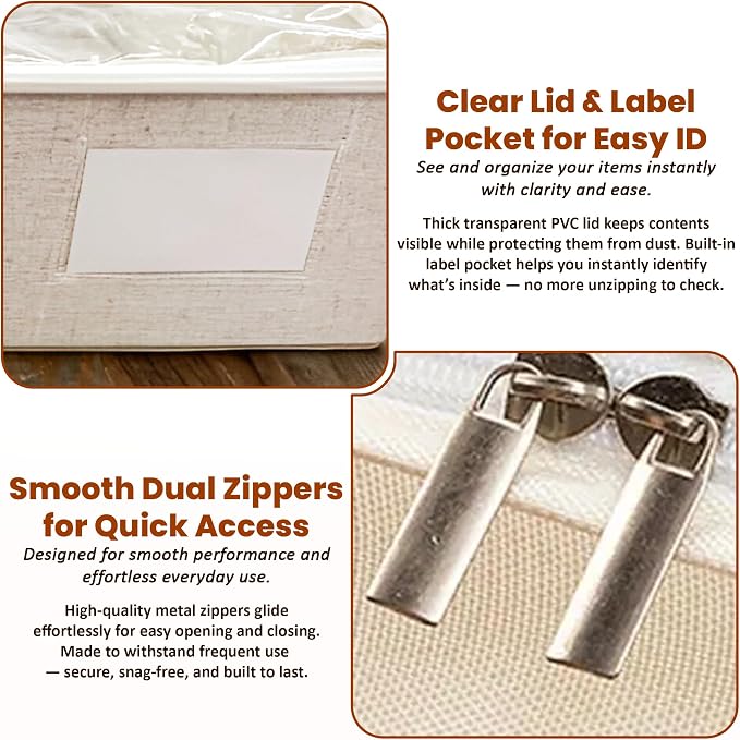 Large Under Bed Storage, 2 Pack Under Bed Storage Containers with Clear Cover, Reinforced Handles and Label Pocket for Dorms, Clothes, Shoes, Blankets, Linens, Only Needs 6" of Clearance