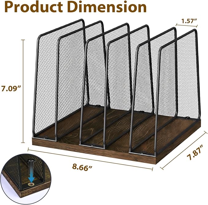 LEKETREE Desk File Organizer, 5-Section Upright File Sorter, Vertical File Folder Holder, Mesh Metal Wood Office Desktop Organization for Document, Magazine, Books and more (Wood and Black)