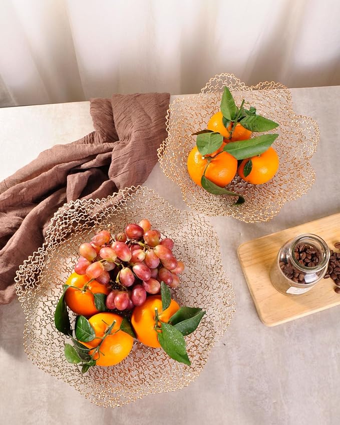 IBWell Decorative Dish for Home Decor and Centerpieces - Gold Vegetable Fruit Bowl Basket(Normal) for Kitchen Counter, Table Centerpieces for Dining Room and Living Room Decor (Gold, Normal)