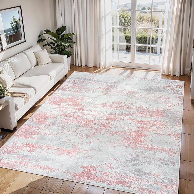 6x9 Area Rugs for Living Room Rug Washable: Abstract Rug for Dining Room Bedroom Carpet Non Slip 6 by 9 Indoor Modern Nursery Home Office Pink