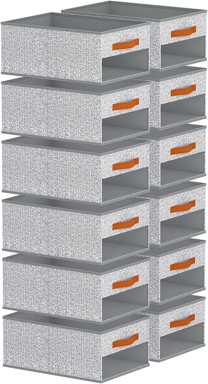 Homsorout Drawer Organizers and Storage - 12 Pack Foldable Pants Organizer with Clear Window & Handles, Fabric Closet Organizer for Clothes, Jeans, Sweaters, Towels, T-shirt, Scarf (Ant Light Gray)