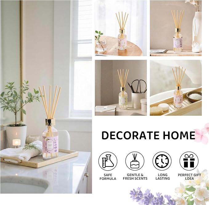 Airkeep Reed Diffuser Oil Set with Reed Sticks,Lavender Garden Aromatherapy Oil Scent Diffuser for Home Office Bathroom Decoration Perfume and Gifts 3.38 oz/100ml