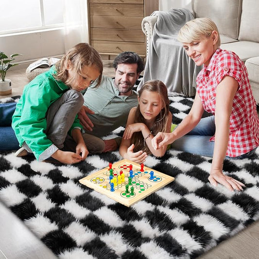 Checkered Area Rugs for Bedroom Living Room,8x10 Black and White Fluffy Soft Checkered Rug Fuzzy Shag Shaggy Carpet, Indoor Plush Floor Rugs for Teen Dorm Home Decor