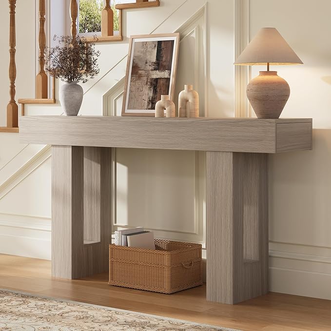 63 Inches Long Console Table for Entryway with Drawers, Wooden Sofa Table Behind Couch, Entry Table for Living Room, Foyer, Hallway, Grey