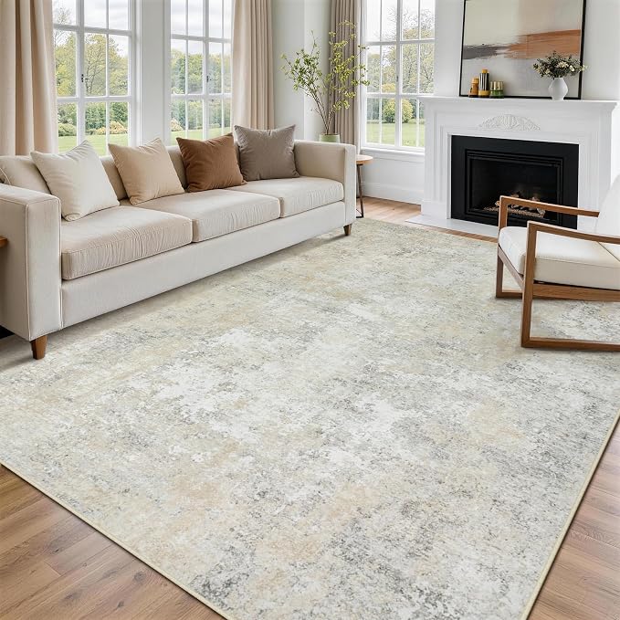 8x10 Area Rugs for Living Room Rug Washable: Abstract Large Rug for Dining Room Bedroom Carpet Non Slip 8 by 10 Indoor Modern Nursery Home Office Beige Grey