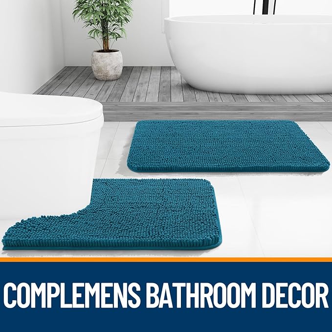 OLANLY Large Bathroom Rugs 70x46, Extra Soft Absorbent Chenille Bath Rugs, Rubber Backing Quick Dry, Machine Washable Bath Mats for Bathroom Floor, Tub and Shower, Home Decor Accessories, Peacock Blue