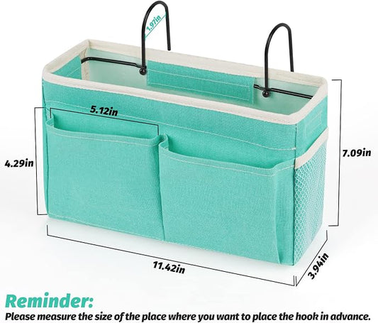 Bedside Caddy Bedside Storage Organizer Hanging Bunk Bed Dorm Room with Side Pockets for Water Bottles, Books, Cell Phones, Headphones (Light Blue)