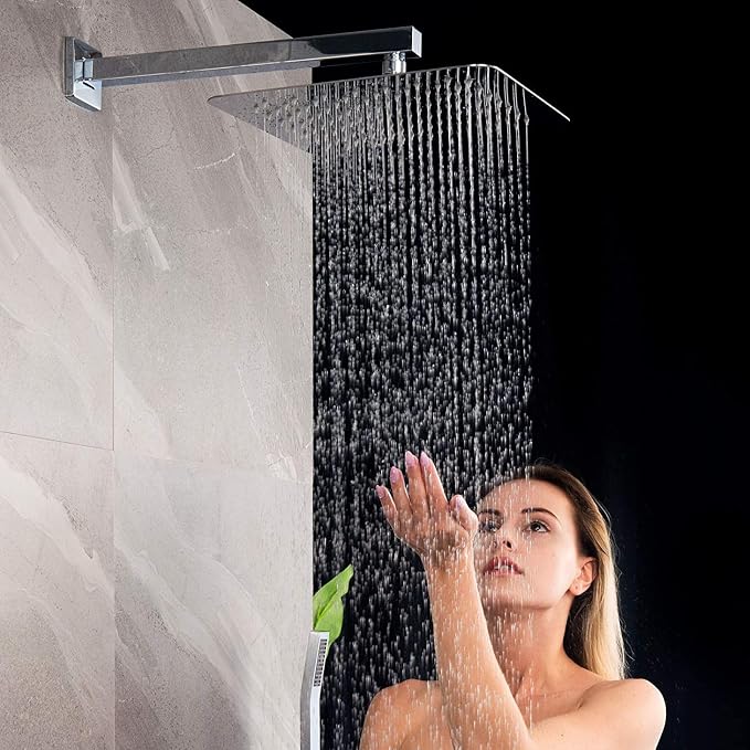 Voolan Extra Large Rain Shower Head - High Flow Square Rainfall Showerhead - Waterfall Full Body Coverage - Universal Ceiling or Wall Mount (16 * 12 Inch Rectangle, Chrome)