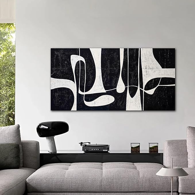 Tarfupth Black and White Abstract Wall Art for Living Room Minimalist Line Large Canvas Artwork for Bedroom Home Office Wall Decor Modern Canvas Prints 20"x40"