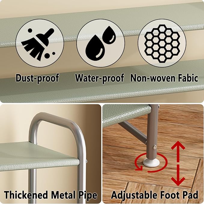 INGIORDAR Shoe Rack 3 Tier Long Storage Organizer Wide Metal Shoe Shelf for Closet Entryway Grey