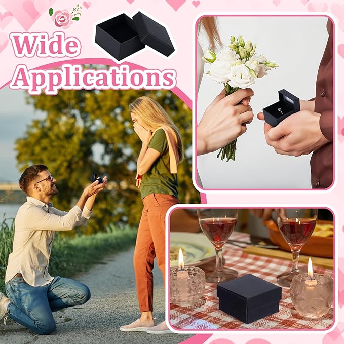 100PCS Ring Box Bulk Kraft Jewelry Gift Boxes 2’’ × 2’’ × 1.2’’ Small Earring Packing Boxes Square Cardboard Jewelry Box with Foam for Selling Weddings Valentine Birthday Business (Black)
