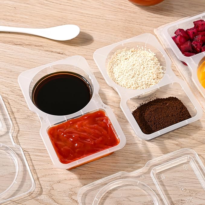 RXRRXR 20PCS Double Compartment Condiment Container With Lids - Reusable Snack Pack Containers for Take-out Sauces