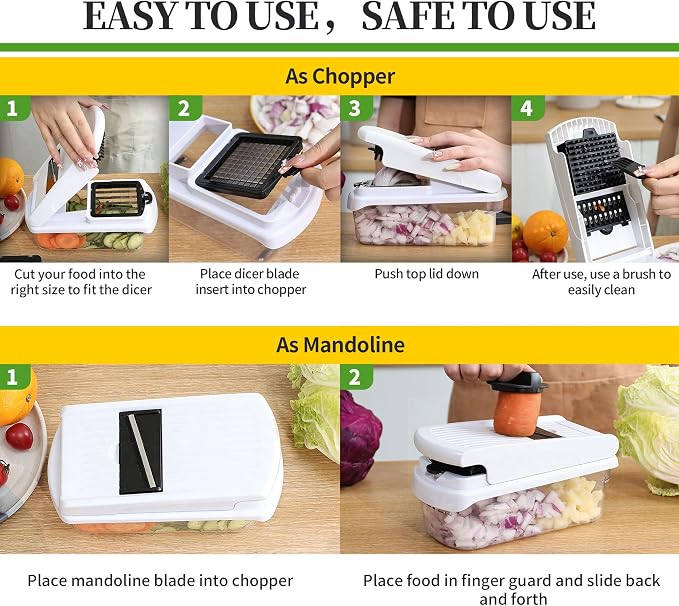 18-in-1 Vegetable Chopper Mandoline Slicer for Kitchen, Food Chopper with Container, Veggie Cutter, Onion Mincer Tomato Dicer, Fruit Slicer Spiralizer, Cheese Grater, Kitchen Gadgets House Essentials