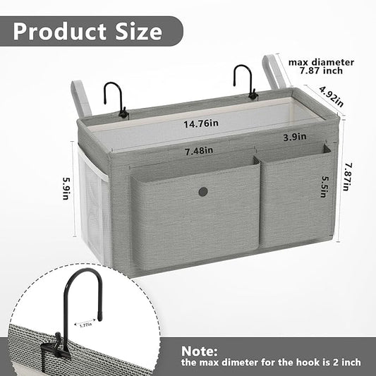 Edudif Bedside Caddy Bedside Organizer with Fixed Straps & Water Bottle Holder, Bunk Bed Caddy ideal for Home, Dorm, Hospital, Crib, Versatile Bedside Storage Solution