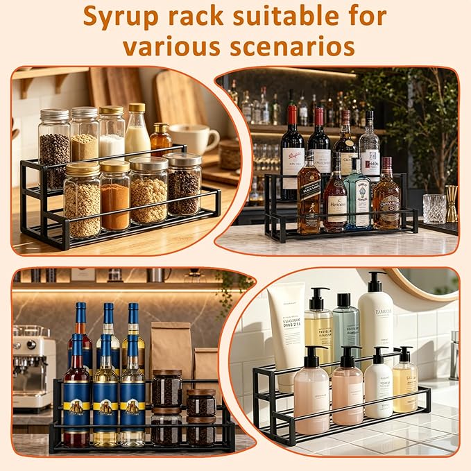 Expandable Coffee Syrup Organizer, 6-12 Bottles Syrup Rack, Coffee Bar Organizer, Adjustable Width for Coffee Bar Storage Shelves for Syrup, Wine, Dressing