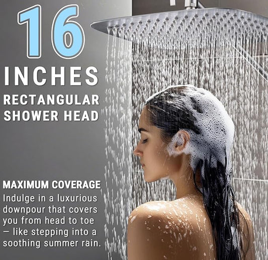 G-Promise All Metal 16 Inch Rain Shower Head with Massage Mode Handheld Spray Combo, 3-Way Diverter with Pause Setting, Full Body Coverage, Modern Bathroom Upgrade (Brushed Nickel)