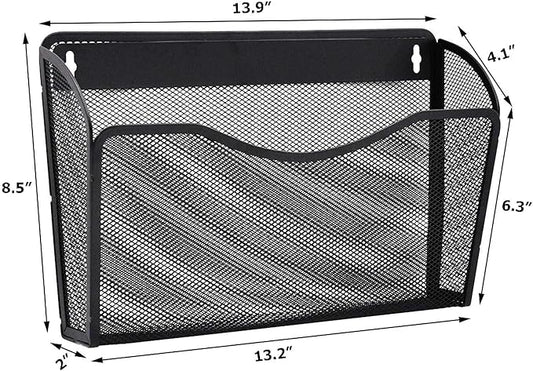 EASEPRES 6 Single Pocket Mesh Hanging File Organizer, Vertical Wall Mounted Magazine File Holder, Mount Basket Mail Paper Document Folder Organizing for Office, Home and School, Black