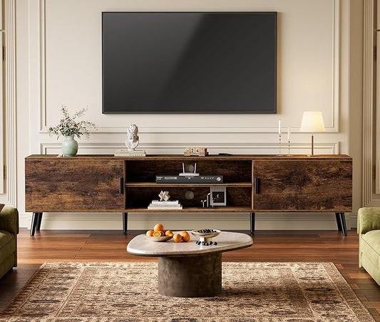 SUPERJARE 70.9 Inch TV Stand for 65, 75 Inch TV, Entertainment Center with Adjustable Shelf, 2 Cabinets, TV Console Table, Media Console, Solid Wood Feet, Cord Holes, for Living Room, Rustic Brown