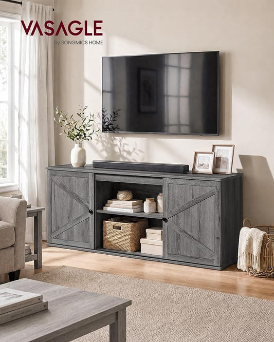 VASAGLE Farmhouse TV Stand for TVs up to 65 Inches, Entertainment Center with Storage Cabinets and Sliding Barn Doors, Media Console Table for Living Room, Grey ULTV535G101