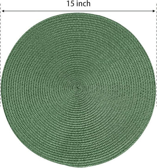 FunWheat Round Braided Placemats Set of 6 Table Mats for Dining Tables Woven Washable Non-Slip Place mats 15 inch (Olive, 6pcs)