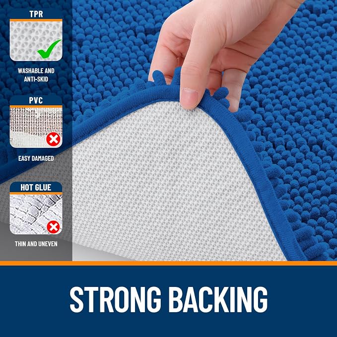 OLANLY Large Bathroom Rugs 45x27, Soft Absorbent Chenille Bath Rugs, Rubber Backing Quick Dry, Machine Washable Bath Mats for Bathroom Floor, Tub and Shower, Home Decor Accessories, Deep Navy Blue