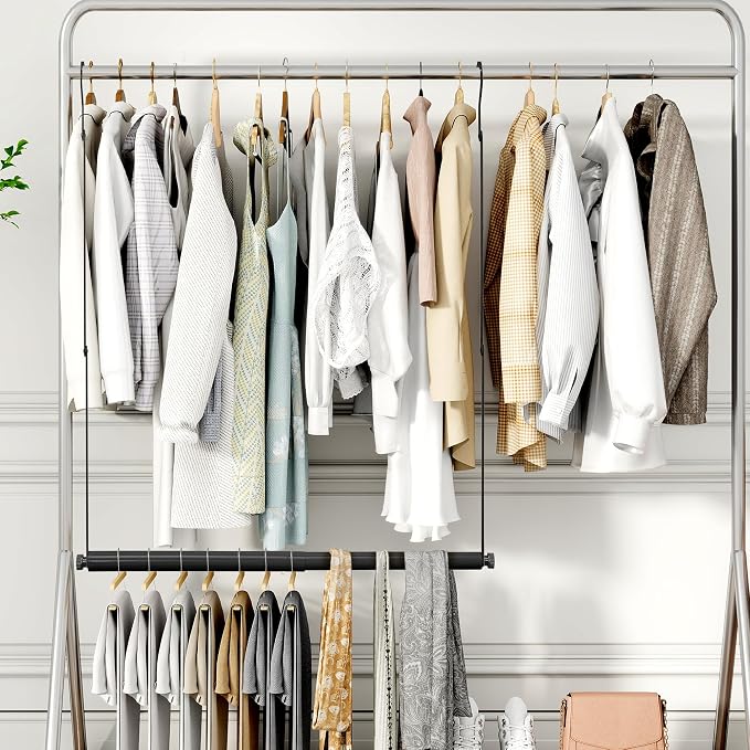 STORAGE MANIAC Adjustable Closet Rod for Hanging Clothes, 1 Pack Black | Expandable 17.9"-29.7" Heavy-Duty Metal Closet Hanging Rod with 9 Height Adjustments, Space-Saving Double Closet Organizer