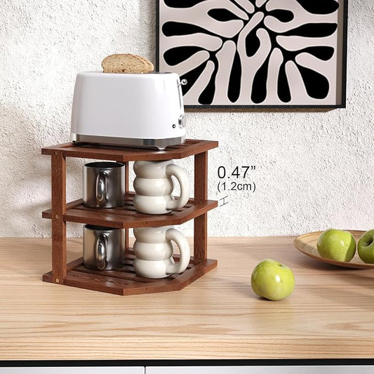 VERTORGAN 3 Tier Bamboo Corner Shelf(2 pack),Dish Drying Rack,Plate Organizer,Kitchen Spice Rack for Countertop and Cabinet,Pantry Organization and Storage(Brown)