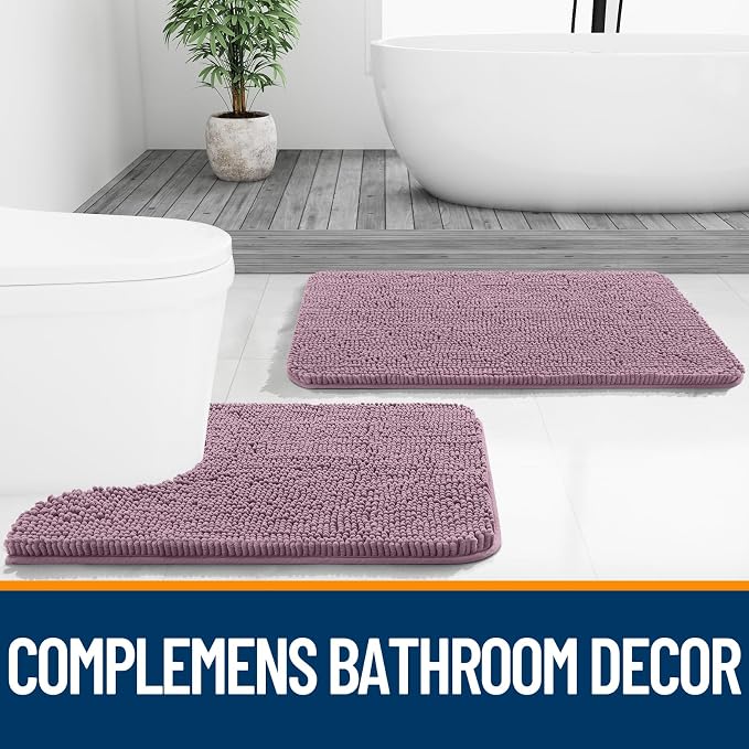 OLANLY Bathroom Runner Rugs 59x24, Soft Absorbent Chenille Bath Rugs, Rubber Backing Quick Dry, Machine Washable Long Bath Mats for Bathroom Floor, Tub and Shower, Home Decor Accessories, Deep Plum