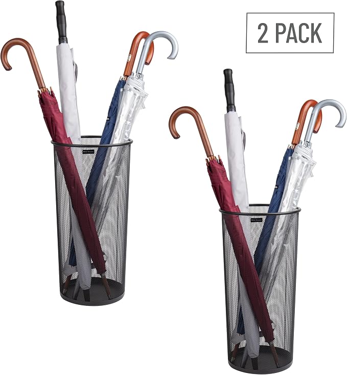 Mind Reader Umbrella Stand, Multi-Purpose Storage Organizers for Office and Entryway, Metal Mesh, Set of 2, Black