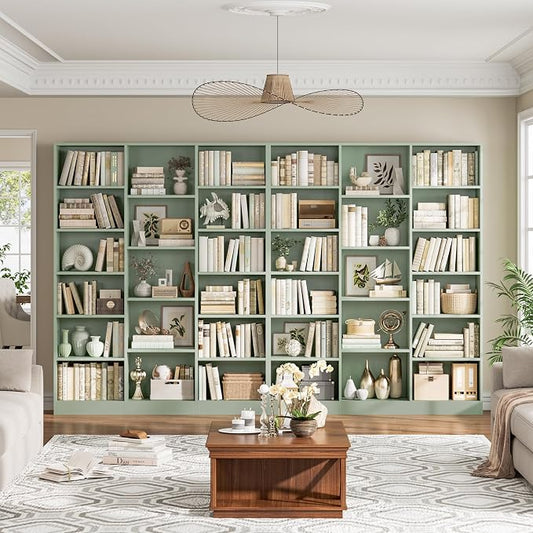 FACBOTALL Triple Wide Bookshelf, 6 Tier Large Bookshelf, Bookcase with 17 Open Display Shelves, 74'' Tall Bookcases and Bookshelves for Living Room, Home Office, Library, Green