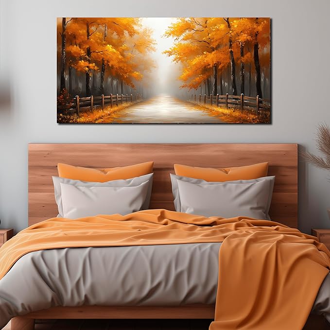 AUUZAIUA Forest Wall Art for Living Room Gold Misty Trees Landscape Large Artwork for Bedroom Office Modern Canvas Prints Ready to Hang 29"x58"