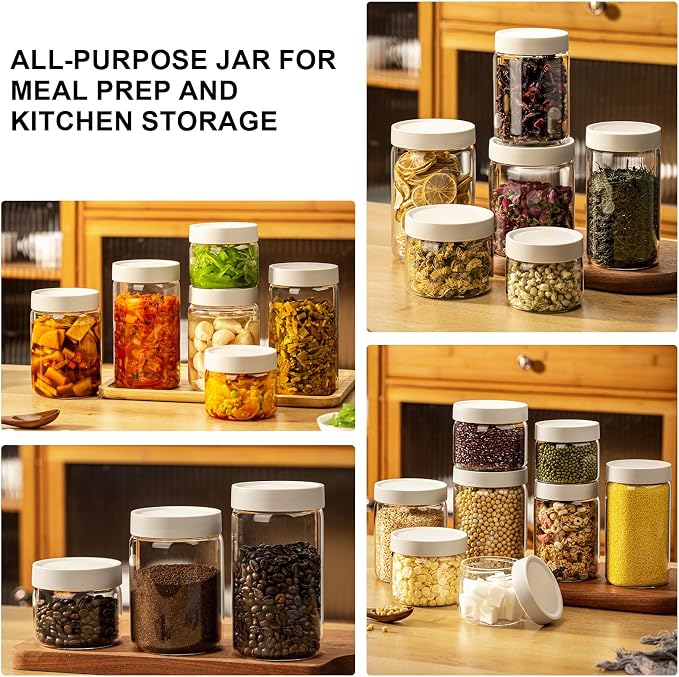 Overnight Oats Containers with Lids 6 Pack Heat-Resistant Borosilicate Glass jars with Airtight Lids, Wide mouth Mason jars 19oz Food Storage Jars for Meal Prep Oats Chia Pudding Yogurt Salads Snack