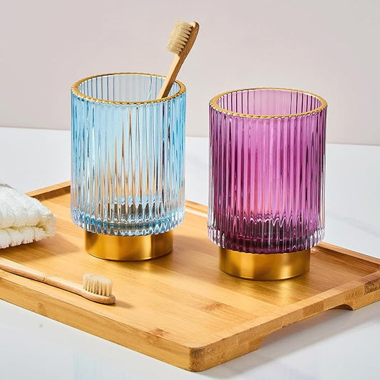 Makeup Brush Holder Organizer,Toothbrush Holders,Desk Pen Pencil Holder,Multifunctional Vintage Glass Brush Cup(L/Blue/A3-8-US)