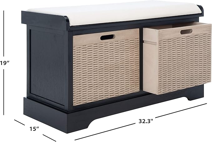 Safavieh Home Collection Landers Black 2-Drawer/Cushion Storage Bench (Fully Assembled) BCH5702B