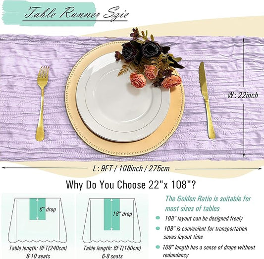 8 Pack Lavender Cheesecloth Table Runner 22 x 108 inch Gauze Cheese Cloth Table Runner Bulk for Rustic Wedding Baby Shower Birthday Party Boho Table Decor