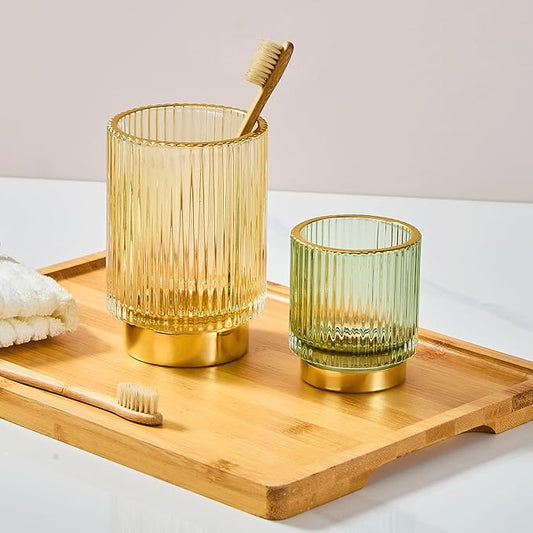 Makeup Brush Holder Organizer,Toothbrush Holders,Desk Pen Pencil Holder,Multifunctional Vintage Glass Brush Cup(L/Gold/A3-7-US)