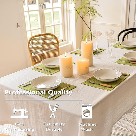 Home Brilliant Green Placemats Set of 8 Washable Place Mats Linen Placemats Heat Resistant Table Mats for Wooden Table Indoor Outdoor Spring Decor, Lime Green