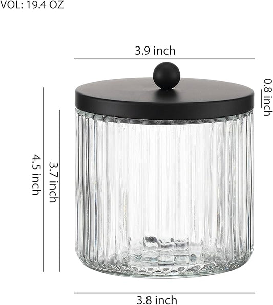 KMwares 4-Pack Glass Qtip Holder Dispenser Set for Cotton Ball, Swab, Round Pads, Floss Picks - Bathroom Canister Storage Organization and Vanity Makeup Organizer(Clear-4)
