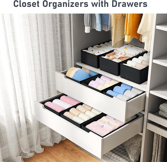 DIMJ Drawer Organizer Clothes - Underwear Organizer Small Sock Organizer Closet Organizers and Storage Box Dresser Drawer Dividers for Baby Clothes,Bra,Socks, Belt, Tie, Set of 12, Black
