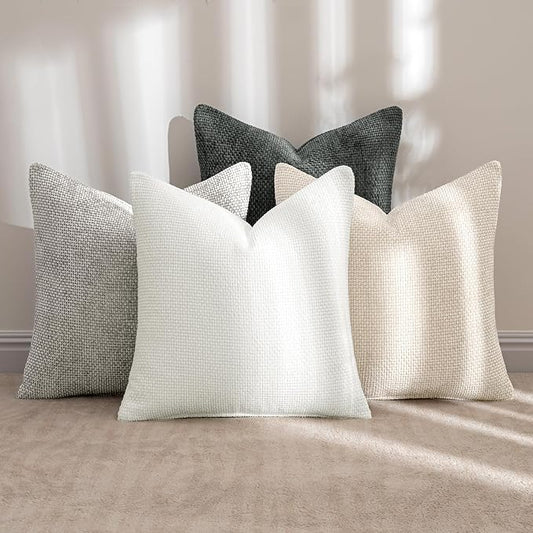 MIULEE Pack of 4 Couch Throw Pillow Covers 20x20 Inch Gray Soft Decorative Chenille Pillow Covers Farmhouse Accent Cushion Covers for Boho Home Decor Sofa Bedroom Living Room