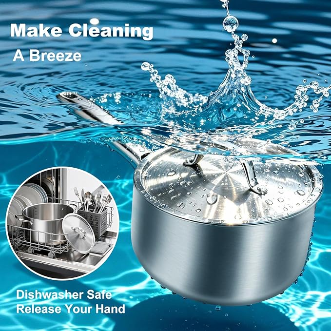 3 QT Saucepan with Lid,3-Ply Stainless Steel Saucepan,Professional Grade Cookware,Induction Compatible
