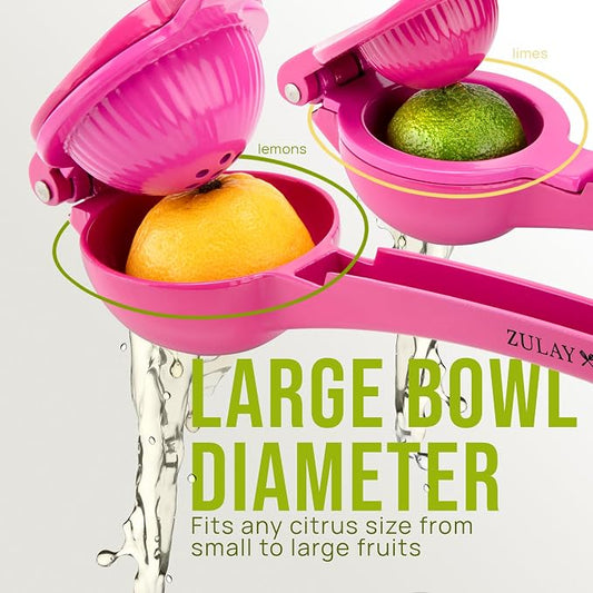 Zulay Kitchen Metal 2-in-1 Lemon Squeezer - Sturdy Max Extraction Hand Juicer Lemon Squeezer Gets Every Last Drop - Easy to Clean Manual Citrus Juicer - Easy-Use Lemon Juicer Squeezer - Dragonfruit